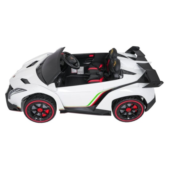 JOKO Elektrické autíčko Lamborghini Veneno 4x4, penové kolesá, kožené sedadlo, Efekt HOJDANIA, nosnosť 50kg, biele