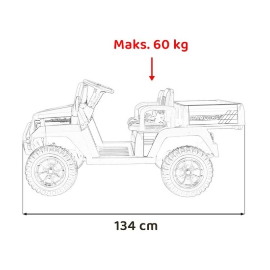 JOKO Elektrické autíčko Buggy Champion Pick-Up 2x200W 24V, Dvojmiestne kožené sedadlo, Nosnosť 60kg, Odpružené Penové kolesá, FM