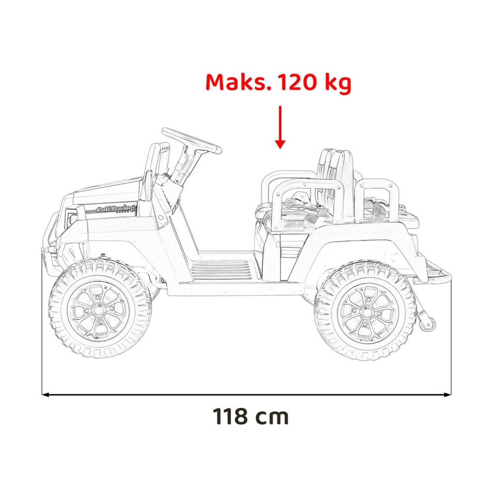JOKO Elektrické autíčko Terénne Buggy Champion 2x200W 24V pre 4 deti, Nosnosť 120kg, odpružené penové kolesá, kožené sedadlo, FM