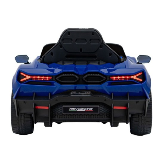 JOKO Elektrické autíčko Lamborghini Revuelto, kožené sedadlo, penové kolesá, FM rádio, modré