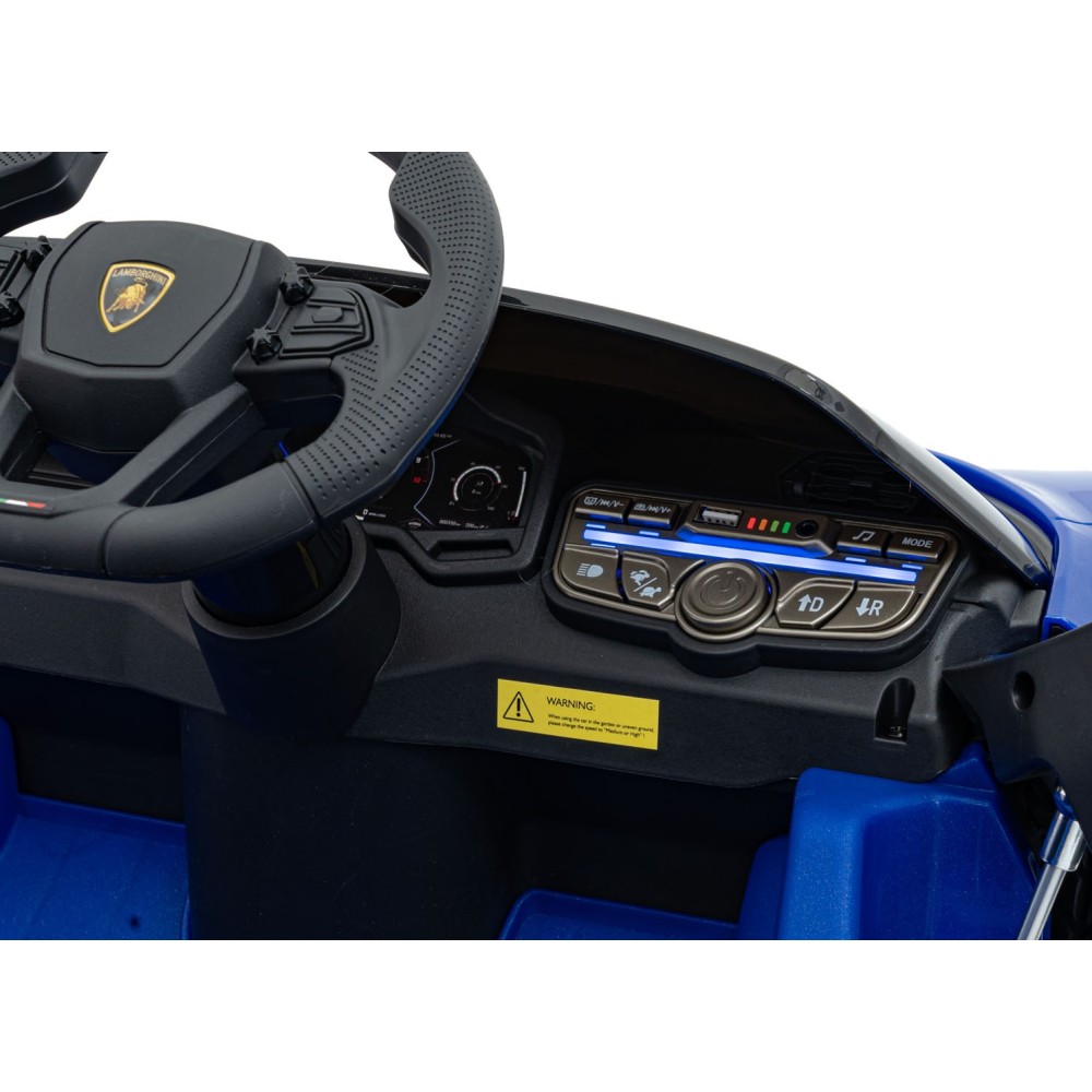 JOKO Elektrické autíčko Lamborghini Revuelto, kožené sedadlo, penové kolesá, FM rádio, modré
