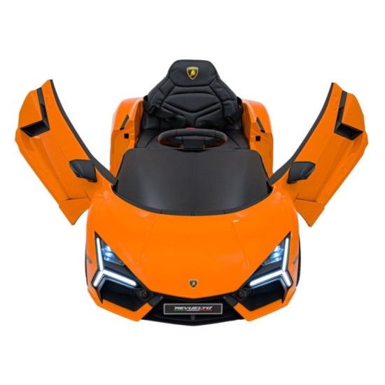 JOKO Elektrické autíčko Lamborghini Revuelto, kožené sedadlo, penové kolesá, FM rádio, oranžové