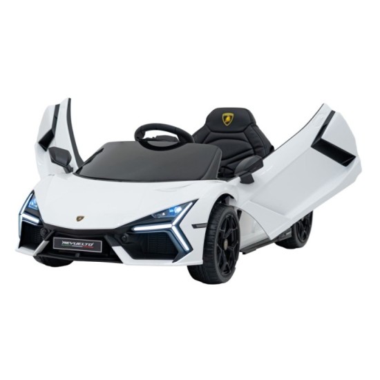 JOKO Elektrické autíčko Lamborghini Revuelto, kožené sedadlo, penové kolesá, FM rádio, biele