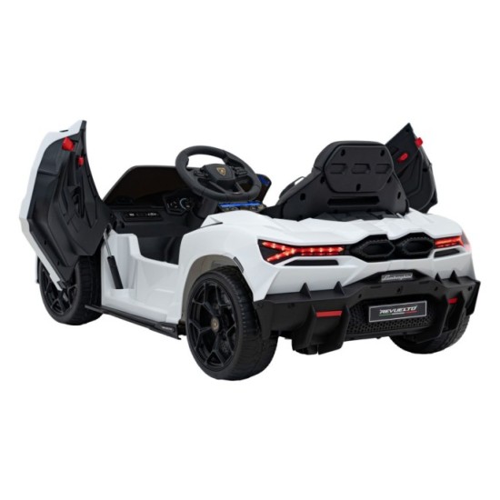 JOKO Elektrické autíčko Lamborghini Revuelto, kožené sedadlo, penové kolesá, FM rádio, biele