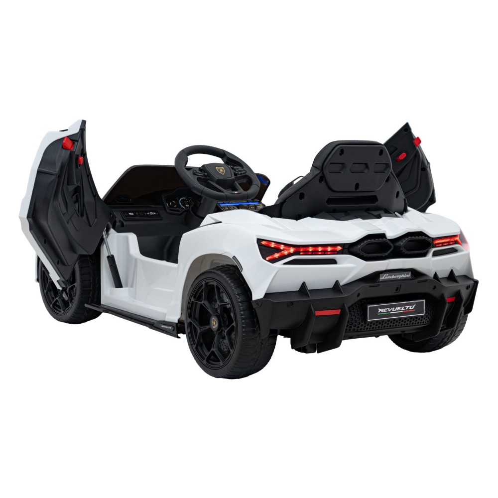 JOKO Elektrické autíčko Lamborghini Revuelto, kožené sedadlo, penové kolesá, FM rádio, biele