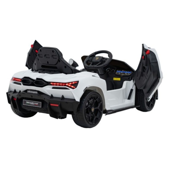 JOKO Elektrické autíčko Lamborghini Revuelto, kožené sedadlo, penové kolesá, FM rádio, biele