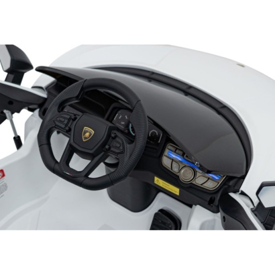 JOKO Elektrické autíčko Lamborghini Revuelto, kožené sedadlo, penové kolesá, FM rádio, biele