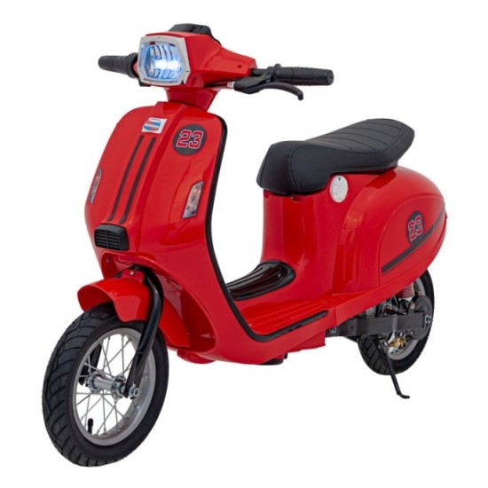 JOKO Elektrická Motorka Skúter Retro 23, Nafukovacie kolesá, kožené sedadlo, nosnosť 60kg, červená