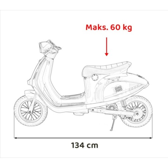 JOKO Elektrická Motorka Skúter Retro 23, Nafukovacie kolesá, kožené sedadlo, nosnosť 60kg, modrá