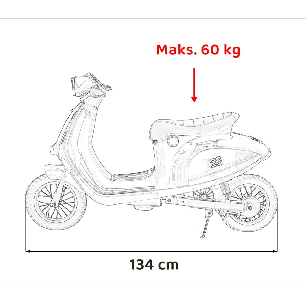 JOKO Elektrická Motorka Skúter Retro 23, Nafukovacie kolesá, kožené sedadlo, nosnosť 60kg, modrá