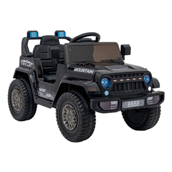JOKO Elektrické autíčko Jeep MOUNTAIN, penové kolesá, kožené sedadlo, čierne