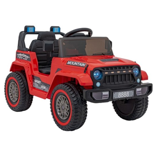JOKO Elektrické autíčko Jeep MOUNTAIN, penové kolesá, kožené sedadlo, červené