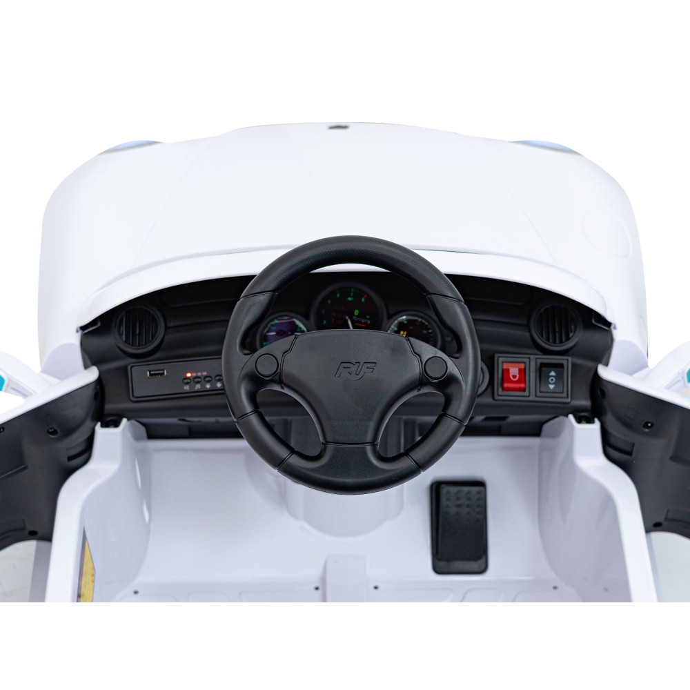 JOKO Elektrické autíčko RUF CTR3, penové kolesá, kožené sedadlo, biele