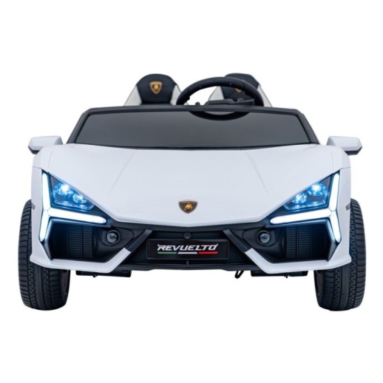 JOKO Elektrické autíčko Lamborghini Revuelto XL 4x4 24V, Dvojmiestne Kožené sedadlo, Penové kolesá, FM rádio, Nosnosť 60kg, biel