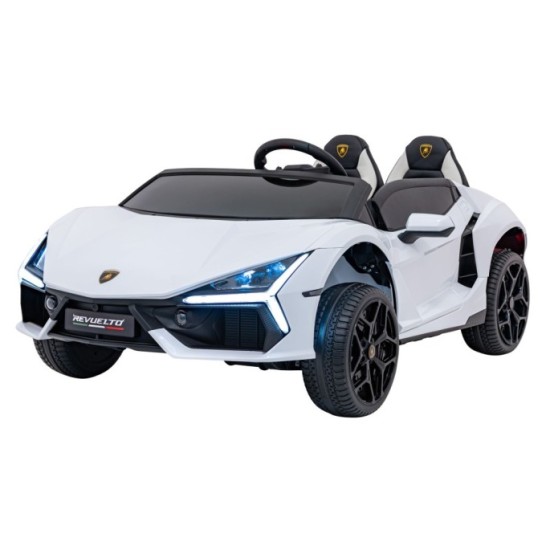JOKO Elektrické autíčko Lamborghini Revuelto XL 4x4 24V, Dvojmiestne Kožené sedadlo, Penové kolesá, FM rádio, Nosnosť 60kg, biel