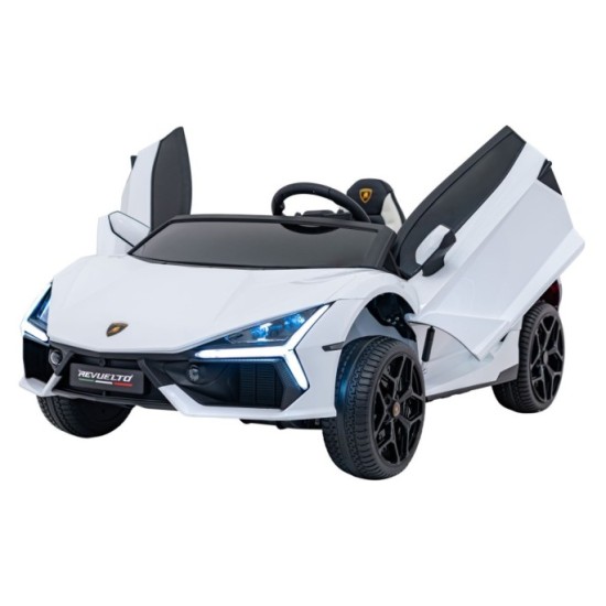 JOKO Elektrické autíčko Lamborghini Revuelto XL 4x4 24V, Dvojmiestne Kožené sedadlo, Penové kolesá, FM rádio, Nosnosť 60kg, biel