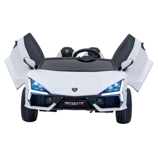 JOKO Elektrické autíčko Lamborghini Revuelto XL 4x4 24V, Dvojmiestne Kožené sedadlo, Penové kolesá, FM rádio, Nosnosť 60kg, biel
