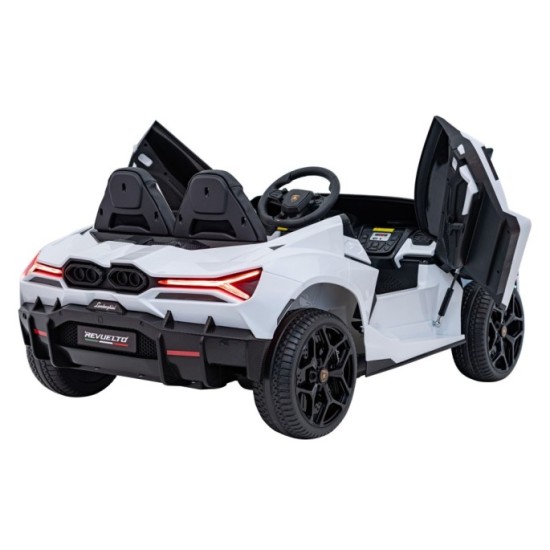 JOKO Elektrické autíčko Lamborghini Revuelto XL 4x4 24V, Dvojmiestne Kožené sedadlo, Penové kolesá, FM rádio, Nosnosť 60kg, biel
