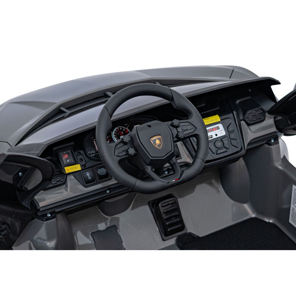 JOKO Elektrické autíčko Lamborghini Revuelto XL 4x4 24V, Dvojmiestne Kožené sedadlo, Penové kolesá, FM rádio, Nosnosť 60kg, sivé