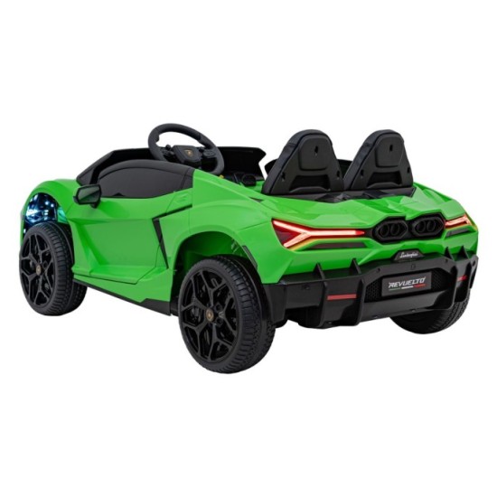 JOKO Elektrické autíčko Lamborghini Revuelto XL 4x4 24V, Dvojmiestne Kožené sedadlo, Penové kolesá, FM rádio, Nosnosť 60kg, zele