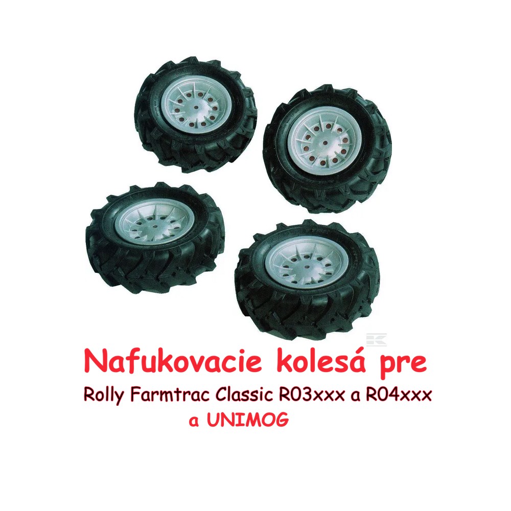 Rolly Toys - vzduchové pneumatiky, nafukovacie kolesá s puklicami pre rollyFarmtrac a UNIMOG