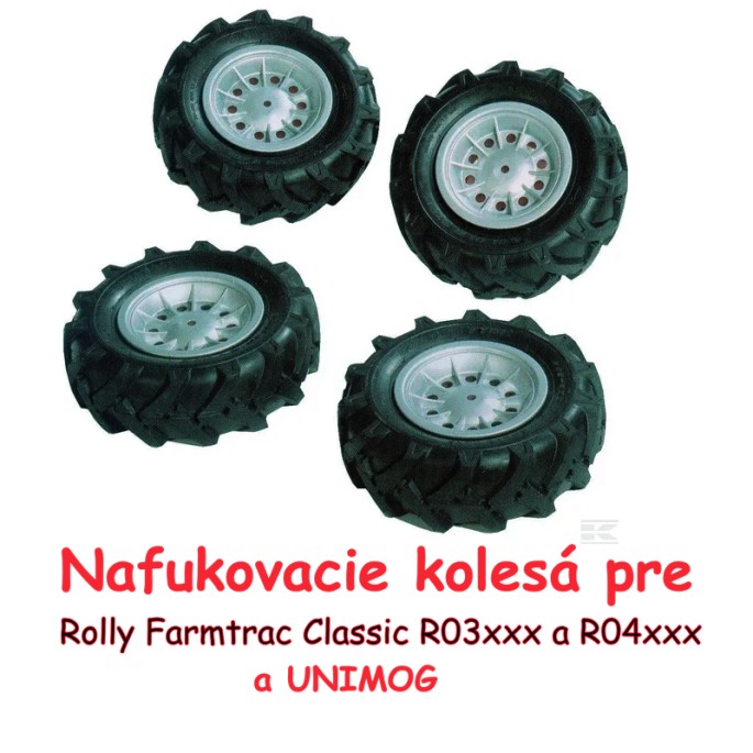Rolly Toys - vzduchové pneumatiky, nafukovacie kolesá s puklicami pre rollyFarmtrac a UNIMOG