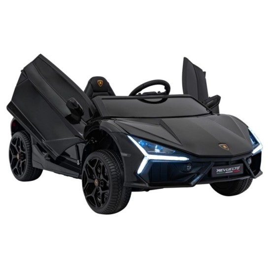 JOKO Elektrické autíčko Lamborghini Revuelto XL 4x4 24V, Dvojmiestne Kožené sedadlo, Penové kolesá, FM rádio, Nosnosť 60kg, čier