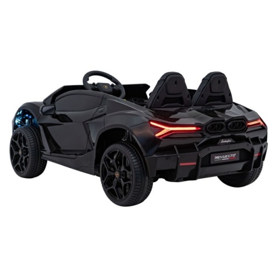JOKO Elektrické autíčko Lamborghini Revuelto XL 4x4 24V, Dvojmiestne Kožené sedadlo, Penové kolesá, FM rádio, Nosnosť 60kg, čier