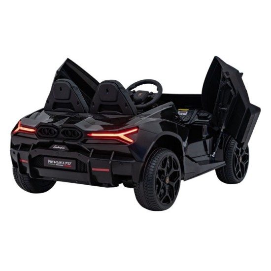 JOKO Elektrické autíčko Lamborghini Revuelto XL 4x4 24V, Dvojmiestne Kožené sedadlo, Penové kolesá, FM rádio, Nosnosť 60kg, čier