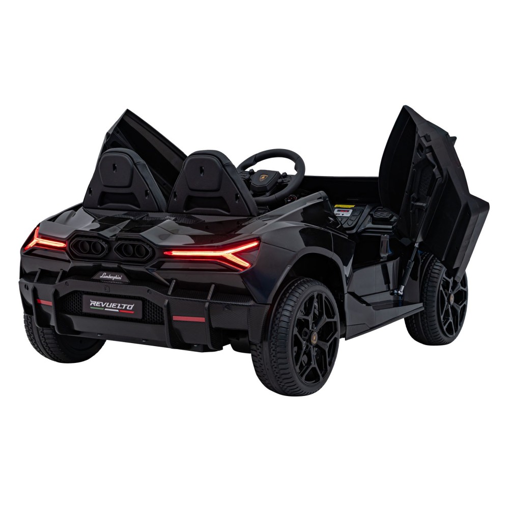 JOKO Elektrické autíčko Lamborghini Revuelto XL 4x4 24V, Dvojmiestne Kožené sedadlo, Penové kolesá, FM rádio, Nosnosť 60kg, čier