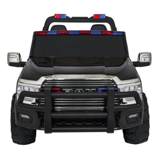 JOKO Elektrické atíčko RAM 3500 Policajné auto 2x200W 24V, kožené sedadlo, nosnosť 50kg, majáky, penové kolesá, čierne