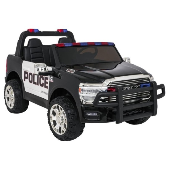 JOKO Elektrické atíčko RAM 3500 Policajné auto 2x200W 24V, kožené sedadlo, nosnosť 50kg, majáky, penové kolesá, čierne