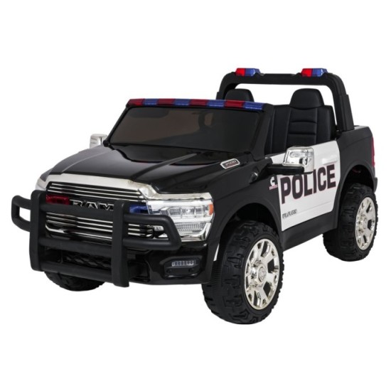 JOKO Elektrické atíčko RAM 3500 Policajné auto 2x200W 24V, kožené sedadlo, nosnosť 50kg, majáky, penové kolesá, čierne