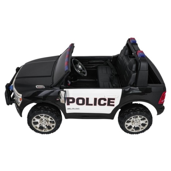 JOKO Elektrické atíčko RAM 3500 Policajné auto 2x200W 24V, kožené sedadlo, nosnosť 50kg, majáky, penové kolesá, čierne