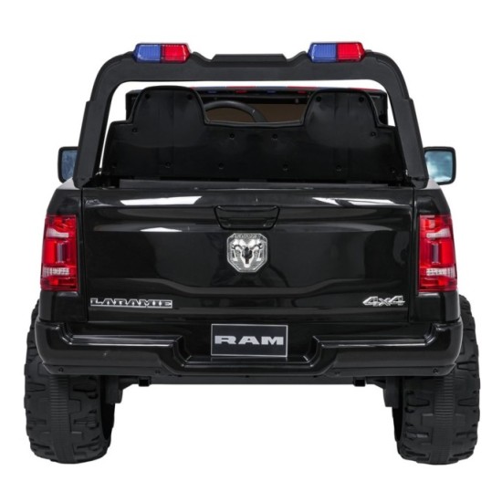 JOKO Elektrické atíčko RAM 3500 Policajné auto 2x200W 24V, kožené sedadlo, nosnosť 50kg, majáky, penové kolesá, čierne