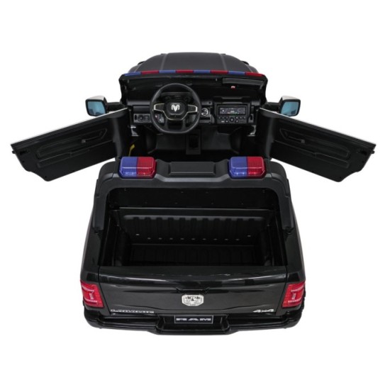 JOKO Elektrické atíčko RAM 3500 Policajné auto 2x200W 24V, kožené sedadlo, nosnosť 50kg, majáky, penové kolesá, čierne