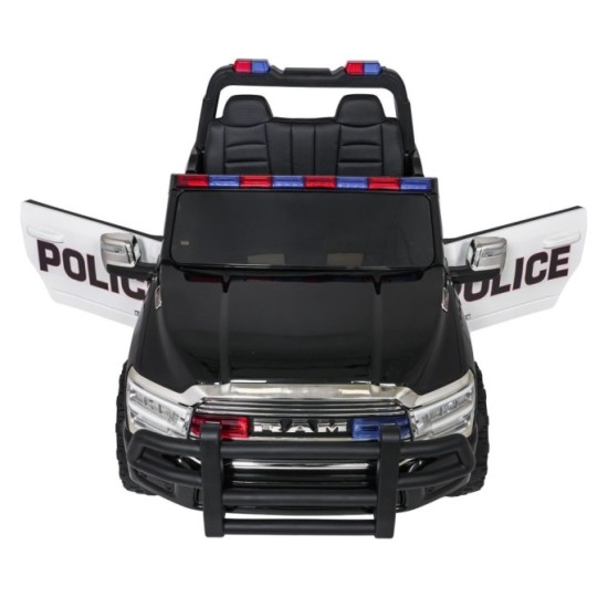 JOKO Elektrické atíčko RAM 3500 Policajné auto 2x200W 24V, kožené sedadlo, nosnosť 50kg, majáky, penové kolesá, čierne