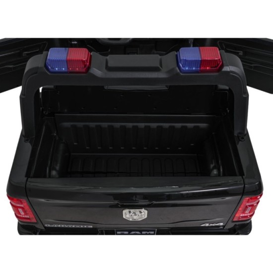 JOKO Elektrické atíčko RAM 3500 Policajné auto 2x200W 24V, kožené sedadlo, nosnosť 50kg, majáky, penové kolesá, čierne
