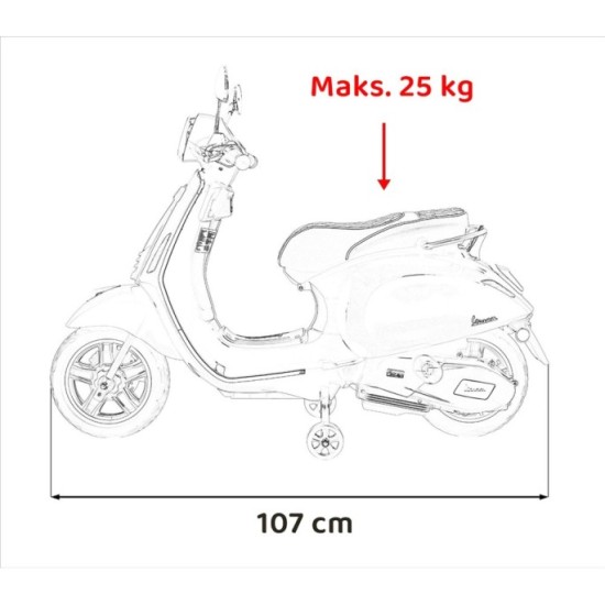 JOKO Elektrická Motorka Skúter Vespa ROMA, kožené sedalo, penové kolesá, červená