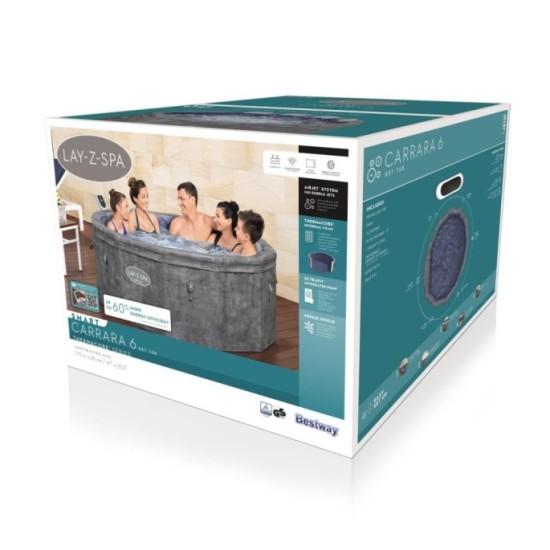 Bestway 6001V Vírivka Lay-Z-Spa Carrara SMART Air Jet Jacuzzi s WIFI aplikáciou, pre 6 osôb + 4 vankúše, priemer 170cm