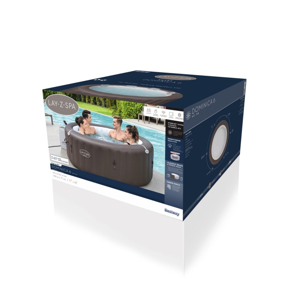 BESTWAY 6001S Vírivka Lay-Z-Spa Dominica SMART HydroJet Jacuzzi s WIFI aplikáciou, priemer 196cm + 4 Vankúše