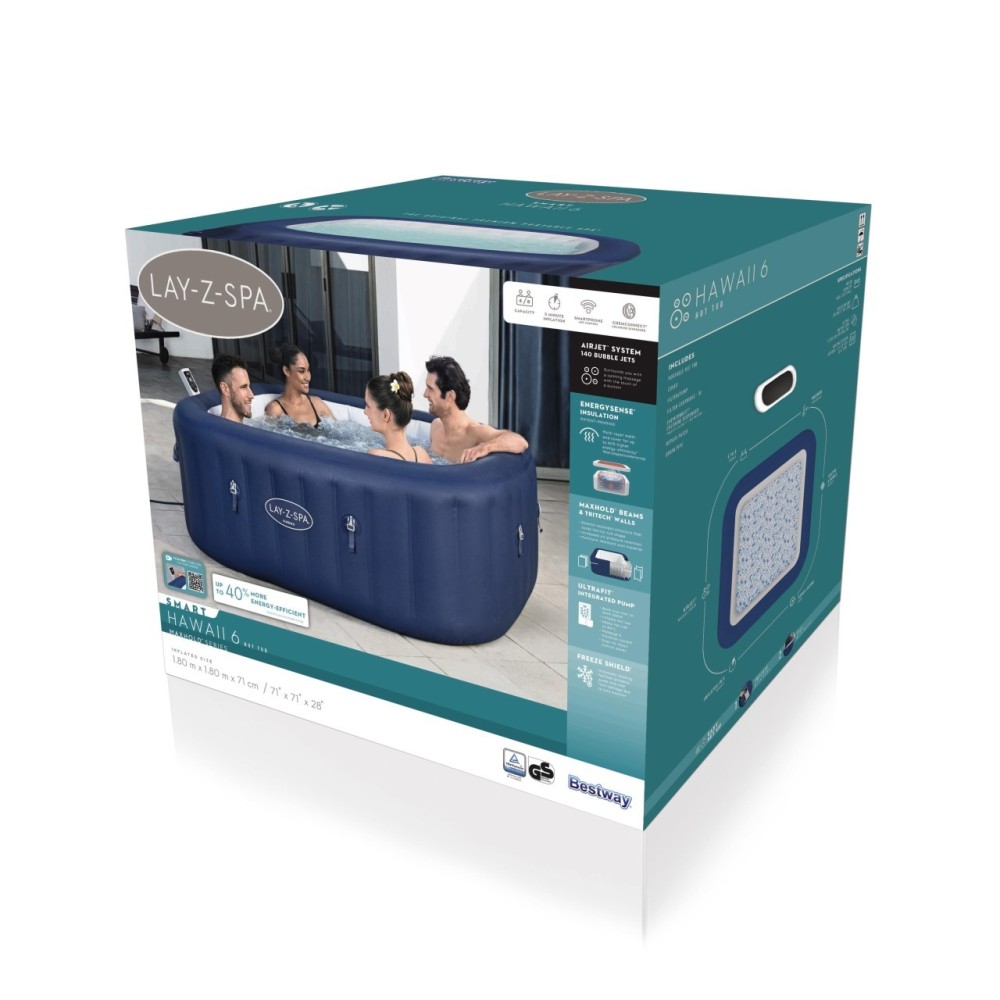 Bestway 6001H Vírivka Lay-Z-Spa HAWAII SMART Air Jet Jacuzzi s WIFI aplikáciou, pre 6 osôb, modrá