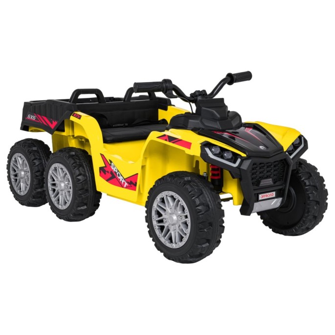 JOKO Elektrická Štvorkolka TX ATV 4x4, 6 kolesové, penové kolesá, kožené sedadlo, Lopatka, nosnosť 40kg, žlté