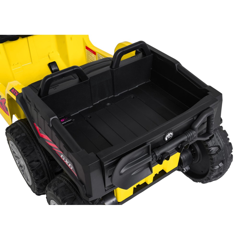 JOKO Elektrická Štvorkolka TX ATV 4x4, 6 kolesové, penové kolesá, kožené sedadlo, Lopatka, nosnosť 40kg, žlté