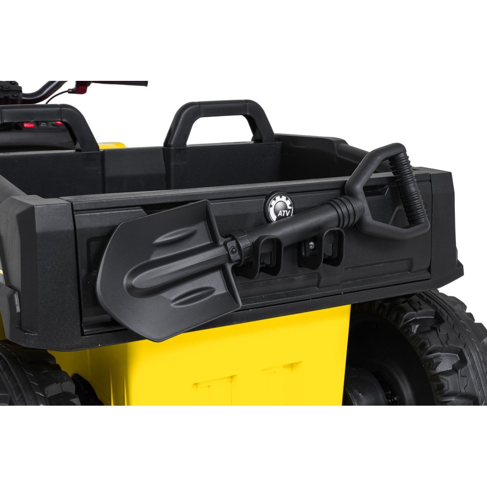 JOKO Elektrická Štvorkolka TX ATV 4x4, 6 kolesové, penové kolesá, kožené sedadlo, Lopatka, nosnosť 40kg, žlté