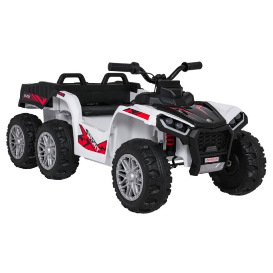 JOKO Elektrická Štvorkolka TX ATV 4x4, 6 kolesové, penové kolesá, kožené sedadlo, Lopatka, nosnosť 40kg, biela