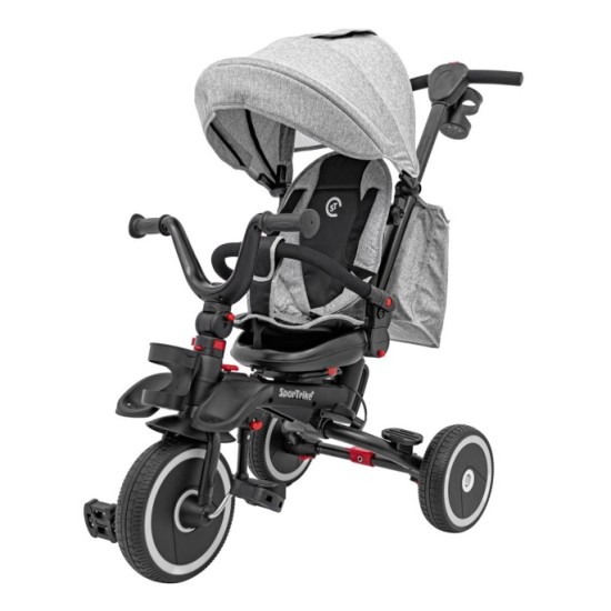 Sportrike Detská Trojkolka RIDER, detský bicykel 3v1 s vodiacou tyčou, sivá