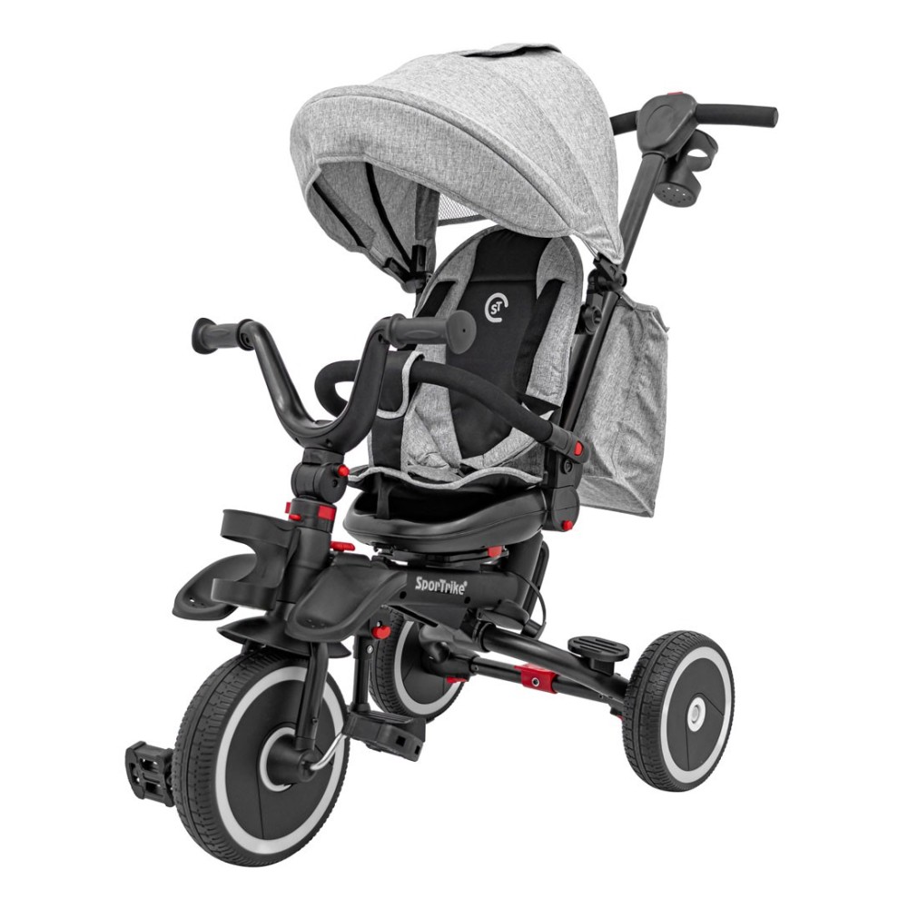 Sportrike Detská Trojkolka RIDER, detský bicykel 3v1 s vodiacou tyčou, sivá