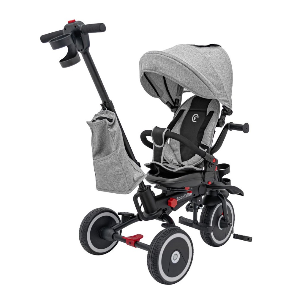 Sportrike Detská Trojkolka RIDER, detský bicykel 3v1 s vodiacou tyčou, sivá