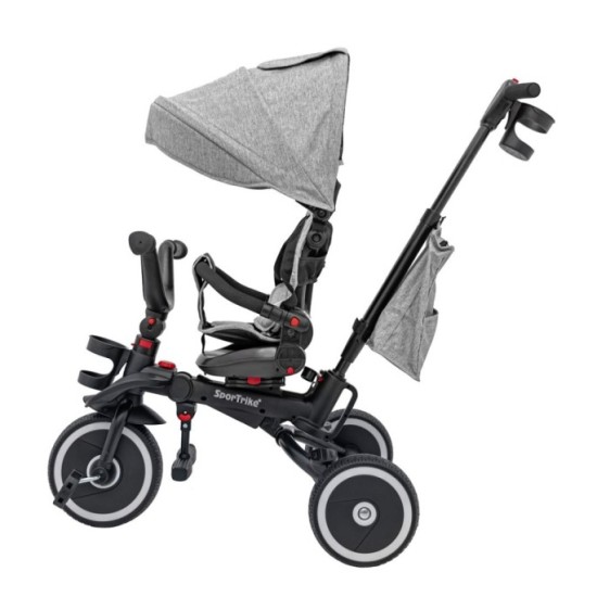 Sportrike Detská Trojkolka RIDER, detský bicykel 3v1 s vodiacou tyčou, sivá